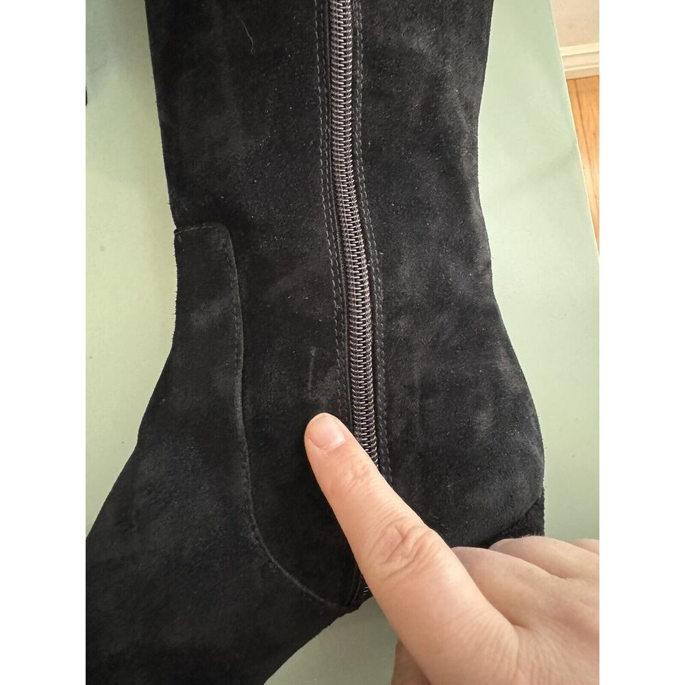 YVES SAINT LAURENT VTG Square Toe Black Suede Knee Boots Block Heels Sz 7.5 YSL - Picture 16 of 16